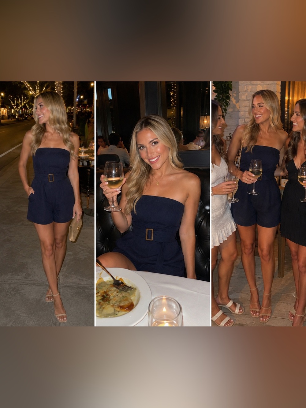 Monteau Los Angeles Strapless Navy Belted Romper Linen Blend Shorts - Picture 2 of 8